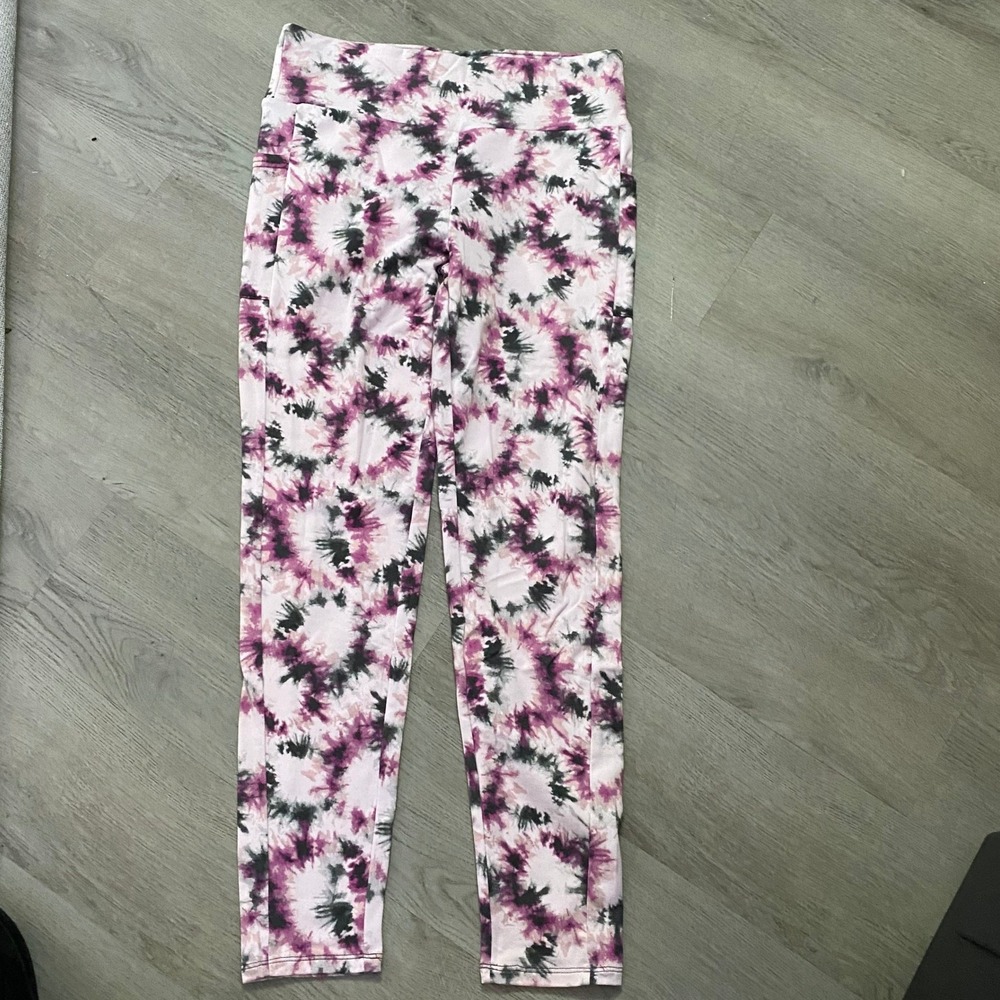 OneStepUp Leggings Womens Large Pink Purple Tie Dye Stretch Yoga Pants